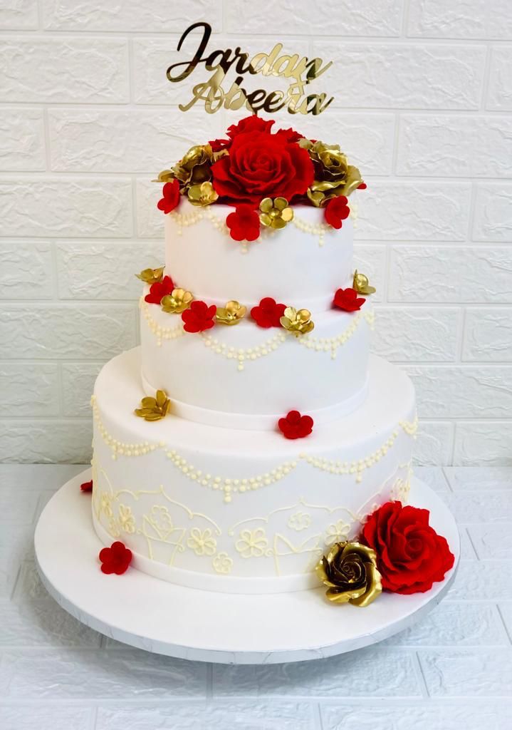 Wedding cake-3tier-Red and gold theme